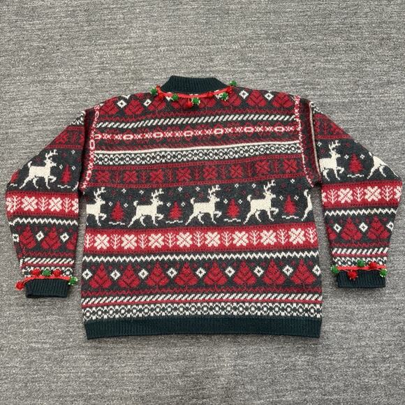 Vintage Alps Christmas Sweater Women Medium Reindeer Light Up Fair Isle Wool USA - Picture 4 of 13